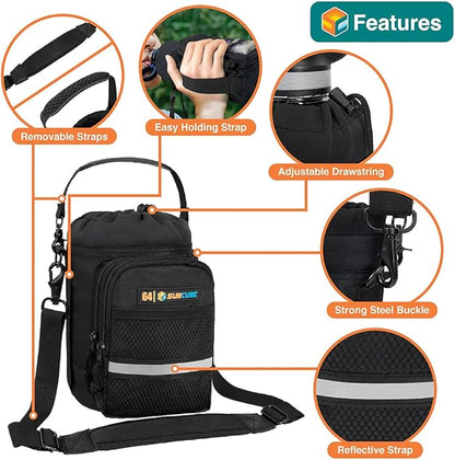 SUN CUBE Water Bottle Carrier with Strap, Insulated Water Bottle Carrier Bag with Phone Pocket Pouch, Sleeve Sling Purse Crossbody Bottle Holder for Walking, Sports, Hiking Accessories 40/64 oz