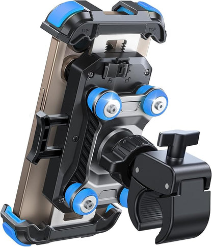 JOYROOM Motorcycle Phone Mount Holder - [Dual Vibration Dampener] 150mph Anti-Shock Phone Holder for Motorcycle [Upgrade Metal Handlebar Clamp] - Bicycle Bike Phone Holder Mount for 4.7-7" Phones,Blue