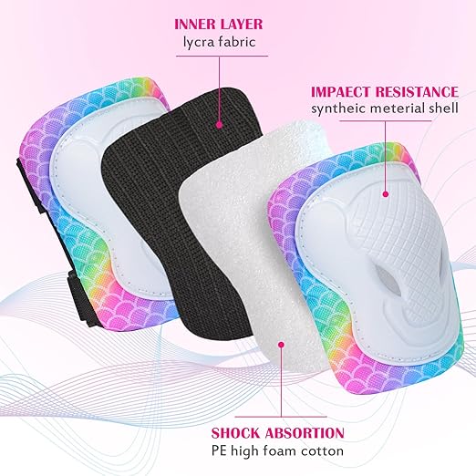 Kids Knee Pads Elbow Pads Set, 7 in 1 Skating Protective Gear Skateboard, Roller Skating, Scooter, Cycling, for Kids 3-8 Years
