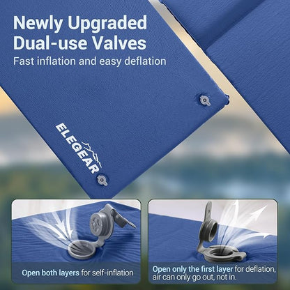 Elegear Self Inflating Sleeping Pad, 3.15" Ultra-Thick Memory Foam Camping Pad with Pillow Fast Inflating in 20s Insulated Camping Mattress Pad 4-Season Camp Sleeping Mat for Camp/Travel/Car/Tent