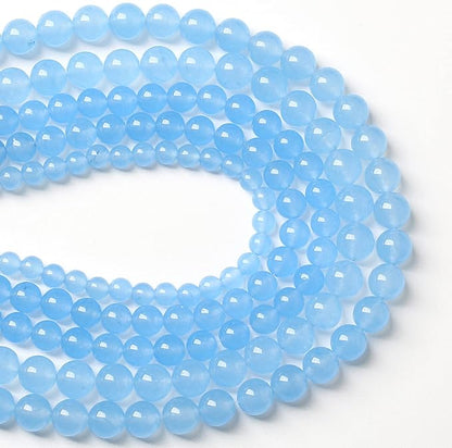 8MM 46PCS Blue Aquamarine Chalcedony Spacer Loose Beads for Jewelry Making DIY Bracelet Necklace