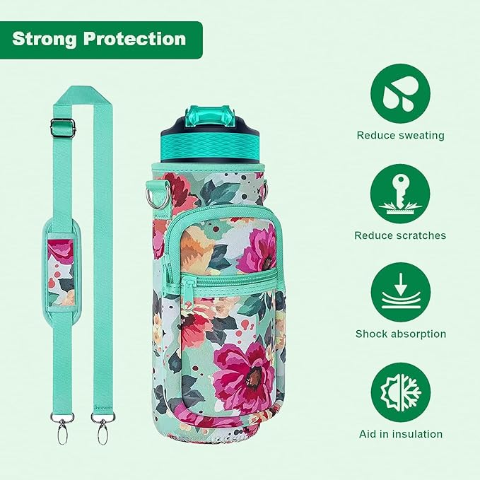 Insulated Water Bottle Holder Sling Bag with Phone Pocket, Adjustable Crossbody Strap for Walking, Hiking, Camping, Fishing
