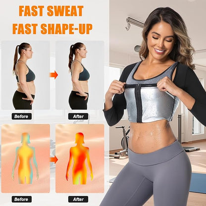 Sauna Suit for Women Heat Trapping Long Sleeve Sweat Suit Weight Loss Waist Trainer Workout Body Shaper with Zipper