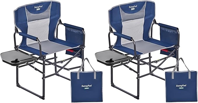 SUNNYFEEL Camping Directors Chair, Heavy Duty,Oversized Portable Folding Chair with Side Table, Pocket for Beach, Fishing,Trip,Picnic,Lawn,Concert Outdoor Foldable Camp Chairs