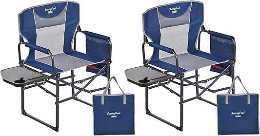 SUNNYFEEL Camping Directors Chair, Heavy Duty,Oversized Portable Folding Chair with Side Table, Pocket for Beach, Fishing,Trip,Picnic,Lawn,Concert Outdoor Foldable Camp Chairs