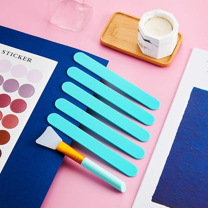 15 Pieces Reusable Stir Sticks Sets Include 12 Pieces Resin Stirring Makeup Sticks and 3 Pieces Silicone Epoxy Brushes for Mixing Resin Epoxy Liquid Facial Cover Paint Making DIY(Blue)