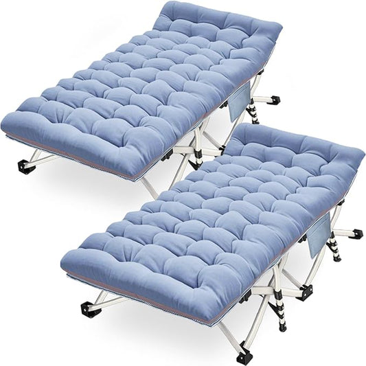 Oversize Cots 2 Pack XXL Camping Cots with Mattress Extra Large Folding Bed Heavy Duty Comfortable Cots for Sleeping Guest Bed Includ Carry Bag Easy to Set Up Home Outdoor Indoor Vacation