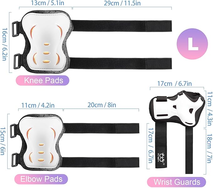 Kids/Youth/Adult Knee Pads Elbow Pads with Wrist Guards Protective Gear Set 6 Pack for Roller Skating Skateboard Cycling Skating Bike Scooter Riding Sports