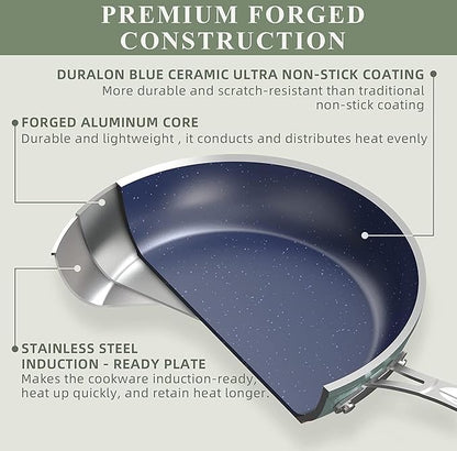 Nuwave Healthy Duralon Blue Ceramic Nonstick Coated 9pc Cookware Set, Scratch-Resistant Diamond Infused, PFAS Free, Induction Ready & Evenly Heats, Oven Safe, Tempered Glass Lids