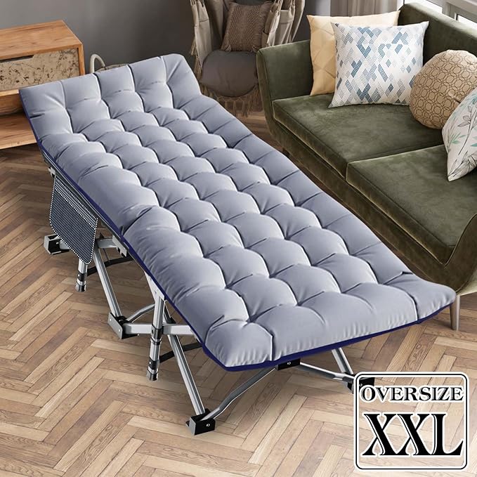 LILYPELLE Folding Camping Cot, Extra Wide Heavy Duty Sleeping Cots with Carry Bag, Double Layer Oxford Portable Travel Camp Cots for Home, Office Nap and Outdoor Beach