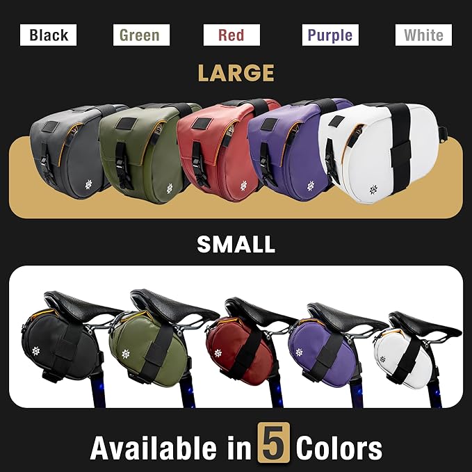 Lumiere & Co. Maximus Magnetic Bike Seat Bag – Quick-Attach Saddle Bag with AquaGuard Zippers, Secure Under-Seat Storage for Cycling Gear & Accessories (Black, Small)