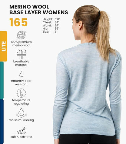 Merino.tech Merino Wool Base Layer Women - 100% Merino Wool Heavyweight, Midweight, Lite Long Sleeve Thermal Shirt and Socks