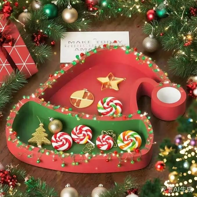 Christmas Resin Molds Silicone for Epoxy Resin Santa Hat Storage Container Resin Mold for Clay Plaster Gypsum Cement molds, DIY Christmas Silicone Mold Crafting Home Decoration