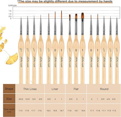 Golden Maple Miniature Paint Brushes, 15PC Model Brushes Micro Detail Paint Brush Set, Fine Detailing for Acrylics, Oils, Watercolors & Paint by Number, Figurine (Wood Color)