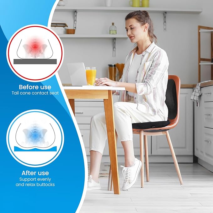 Office Chair Cushion - More Breathable Pressure Relief Seat Cushion with Hours Sitting on Gaming/Car/Wheelchair, Soft Extra-Dense Air Fiber for Orthopedic Coccyx, Sciatica & Hip Support