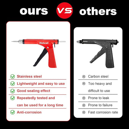 Richcat Tubeless Tire Puncture Repair Kit with Mushroom Plug, Repairs punctures and Flat Tires for Motorcycles, Cars, Trucks, ATVs,Gun Puncture Repair Kit