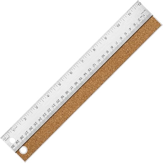 Metal Ruler with Cork Backing, 12 Inch Stainless Steel Rulers 12 Inch Metal Ruler - Imperial and Metric - Non-Slip Prevent Ink Leakage - for School Office Engineering Tools