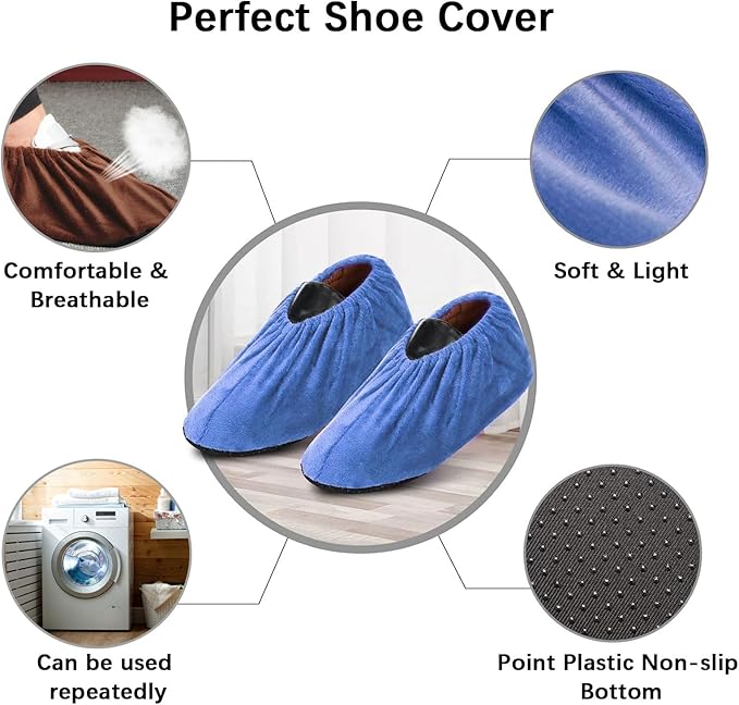 6 Pairs Non Slip Reusable Shoe Covers, Washable Shoe Protectors Covers, Soft Thickened Foot Boot Shoe Covers, Cotton Shoe Cover for Indoors, Home, Household, Office, Laboratory (6 Colors, L)