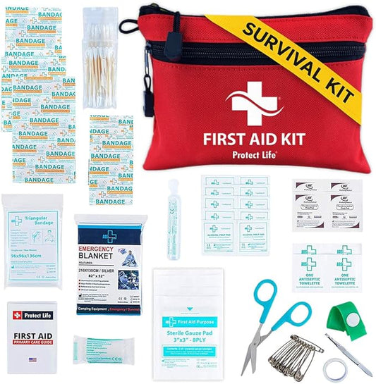 Protect Life Survival First Aid Kit for Home/Business, Camping Survival Kits | Mini Travel First Aid Kit | Camping Equipment | Small Kits for Car | Outdoor Emergency Survivals Pack - 100pcs