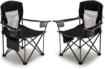 SUNNYFEEL Oversized Folding Camping Chair 2 Pack 500 LBS Heavy Duty Lawn Chairs for Adults Black Portable Folding with Armrest, Cup Holder, Pocket ＆Bag for Outdoor Camping/Beach/Travel/Picnic/Fishing