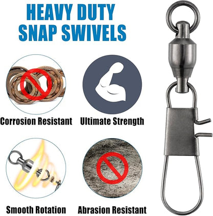 Dr.Fish 30 Pack Ball Bearing Snap Swivels, Swivels Fishing Tackle with Safety Interlock Snap Saltwater Freshwater Stainless Fishing Clips Clasp Leader Line Hook Sinker Connector