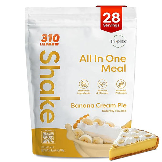 310 Nutrition All-In-One Plant-Based Meal Replacement Shake – High-Fiber Protein with Probiotics, Digestive Enzymes & Adaptogens – Vegan, Low Carb, Keto Friendly Superfood Blend – Banana Cream Pie – 28 Servings