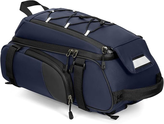 RAINSMORE Bike Bags for Bicycle Rear Rack 15L Waterproof Bike Ebike Trunk Pannier Saddle Bag with Rain Cover Bike Accessories Backpack Shoulder Bag for Commuter Travel Outdoor, Blue
