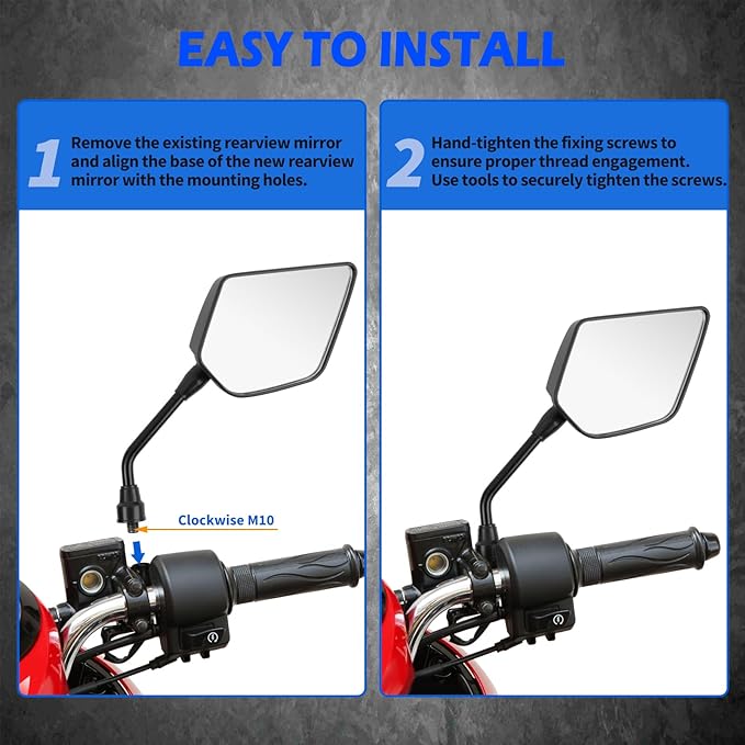 DREAMIZER Universal Motorcycle Mirrors for Handlebars 2PCS Black ATV Mirrors for Handlebars Compatible with Scooter Moped Sportsman Dirt Bike Cruiser 4 wheeler and More