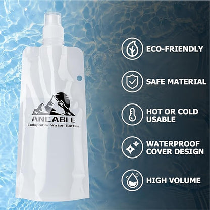 17oz Collapsible Water Bottles, 3-Pack Reusable Travel Foldable Water Bottles for Hiking Camping Running Bike, BPA-Free Water Bottle, White