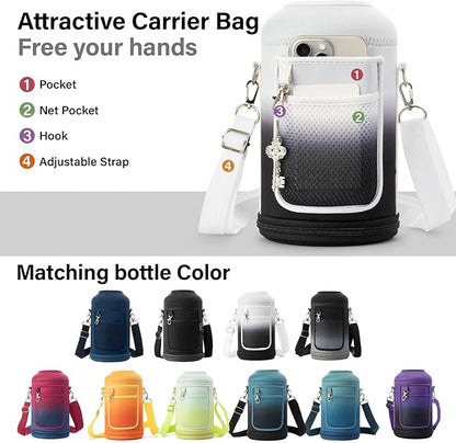 1 Gallon Insulated Water Bottle | Upgraded Thickened Stainless Steel Metal Portable Sports Large Water Jug for Gym and Hiking with Carrier Bag, Handle Strap | BPA-Free 128 oz