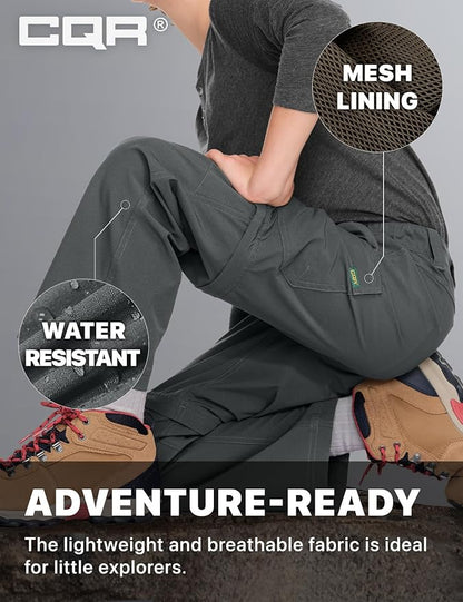 CQR Kids Youth Hiking Cargo Pants, UPF 50+ Quick Dry Convertible Zip Off Pants, Outdoor Camping Pants