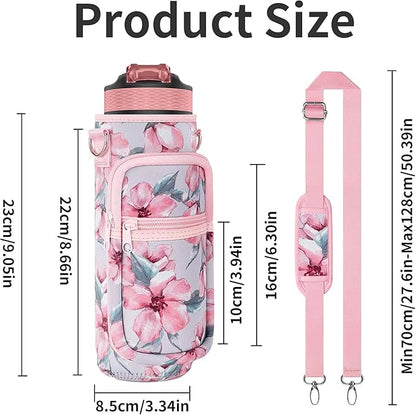 Insulated Water Bottle Holder Sling Bag with Phone Pocket, Adjustable Crossbody Strap for Walking, Hiking, Camping, Fishing