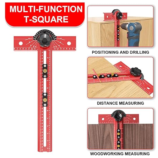 Woodworking T Square Ruler, Precision Drilling Positioning Measuring Tools, Adjustable Aluminum Alloy Sliding 13.5 Inch T-Square Ruler with Angle Adjustment for Carpenter Work and Architect