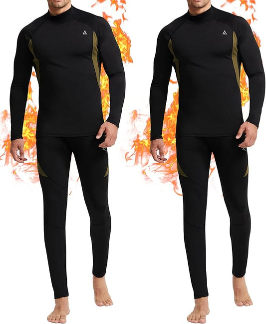 CL convallaria 2 Pack Mens Thermal Underwear Fleece Lined Long Johns Winter Base Layer Cold Weather Hunting Gear