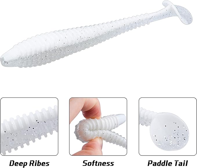 RUNCL Swimbaits Paddle 10/20/30/40PCS, 5/4/3/2 Inchs Paddle Tail, Soft Lure for Trout Crappie Bass, Durable Plastic Bait Swimmer for Saltwater/Freshwater, Fishing Lover's Gift