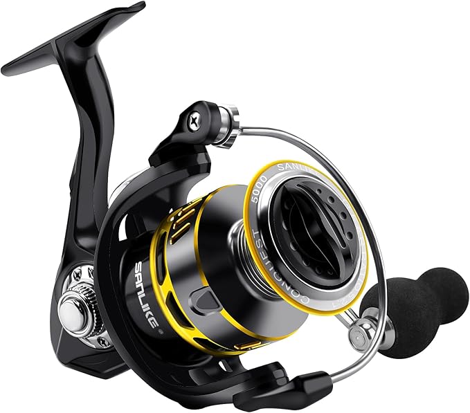 SAN LIKE Spinning Fishing Reel, Saltwater & Freshwater Fishing Reel 40.5 Lbs Max Drag - 7+1 BB Ball Bearing 5.2:1 Gear Ratio