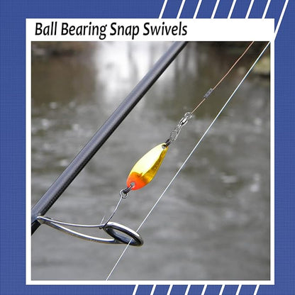 AMYSPORTS High Strength Snap Swivel Stainless Split Rings Fishing Swivel Freshwater Ball Bearing Swivels Fishing Saltwater, 25pcs, 30lbs