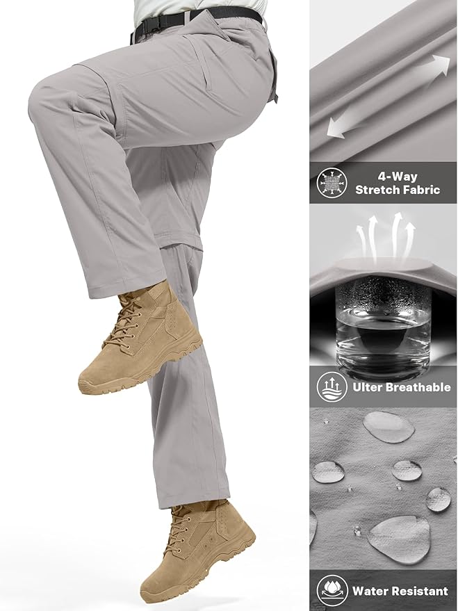 FREE SOLDIER Men's Outdoor Convertible Hiking Pants with Belt Lightweight Quick Dry Tactical Cargo Pants Nylon Spandex