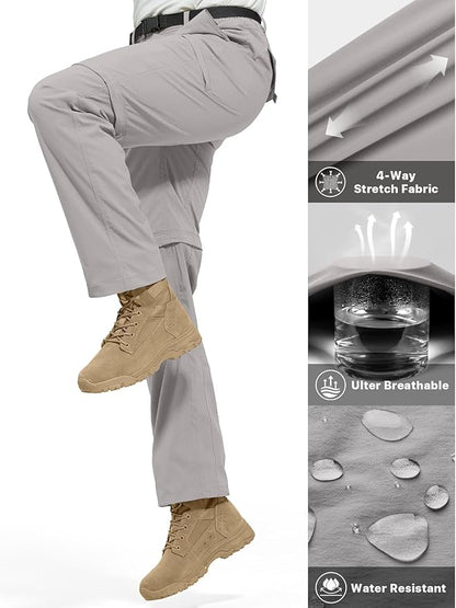 FREE SOLDIER Men's Outdoor Convertible Hiking Pants with Belt Lightweight Quick Dry Tactical Cargo Pants Nylon Spandex