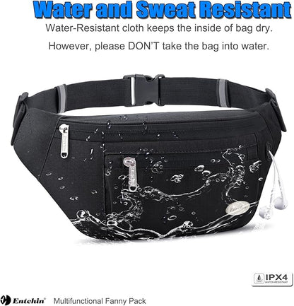 Entchin Fanny Pack for Women Men,Crossbody Belt Bag with 4-Zipper Pockets,Adjustable Waist Bag Pack,One of the Most Popular Travel Essential Gifts for Walking,Traveling,Cycling