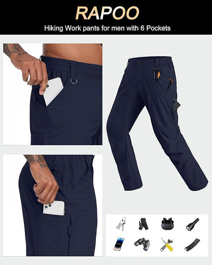 Rapoo Mens Hiking Pants Lightweight Water Resistant Breathable Nylon Cargo Pants with 6 Pockets