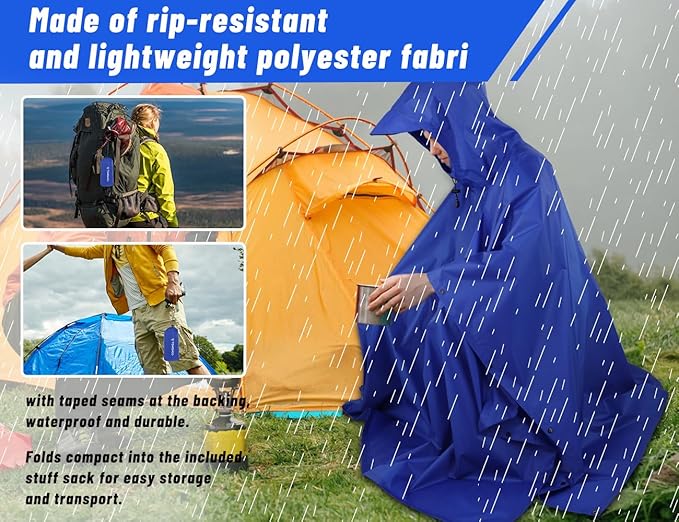 TOMSHOO Multifunctional Raincoat with Hood Hiking Cycling Rain Cover Lightweight Poncho Rain Coat Outdoor Camping Tent Mat