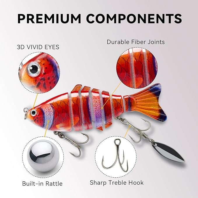 Fishing Lures with Spinner Baits Blades for Topwater, Swimbait for Trout and Bass Slow Sinking, 5pcs Fishing Hard Baits