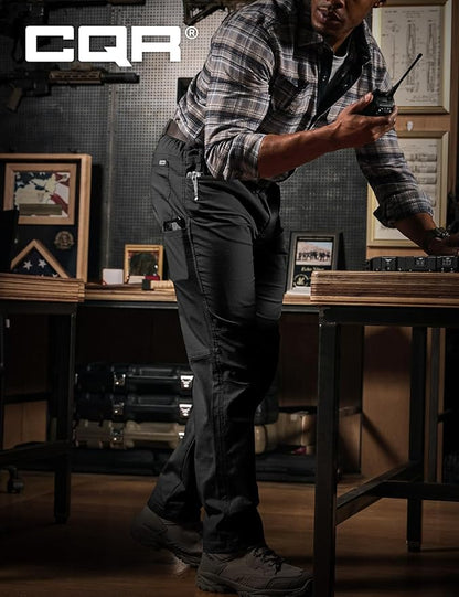 CQR Men's Flex Stretch Tactical Pants, Water Resistant Ripstop Cargo Pants, Lightweight EDC Outdoor Work Hiking Pants