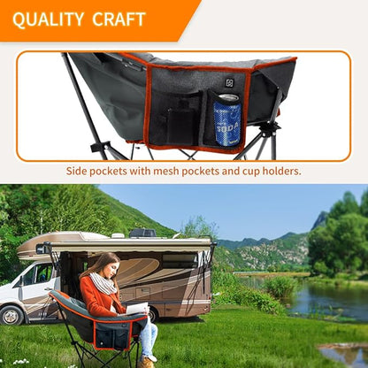 OUTDOOR LIVING SUNTIME Oversized Heated Camping Chair,3 Heat Levels, Portable Folding Lawn Chairs for Adults Outdoor Sports Support 400 LBS，Padded Moon Leisure Chair for Camping,Battery Not Included