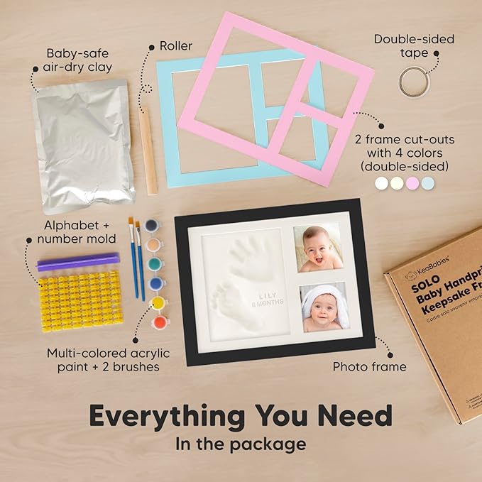 Baby Hand and Footprint Kit - Quick Dry Clay Baby Footprint Kit, Newborn Keepsake, Nursery Picture Frame for Boys, Girls, Personalized Gifts for Shower & Registry, New Mom Gift (Onyx Black)