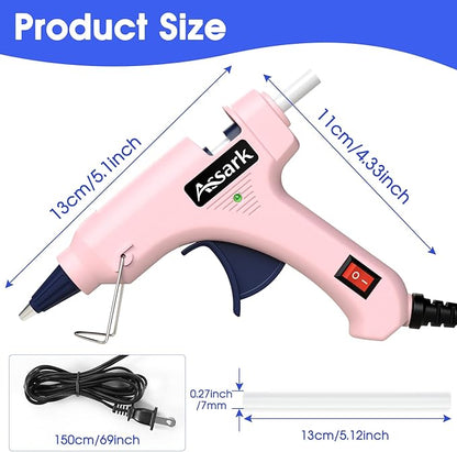 Hot Glue Gun Kit with 30 Glue Sticks(130mm x 7mm), Fast Preheating Hot Melt, High Temp for School Crafts DIY Arts and Quick Home Repairs, 20W Pink