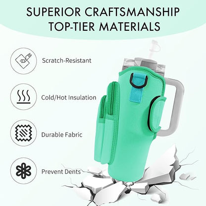 Water Bottle Carrier Bag with Phone Pocket for Stanley Cup 40/30 oz, Water Bottle Holder with Adjustable Strap& Straw Cover, Stanley Cup Accessories