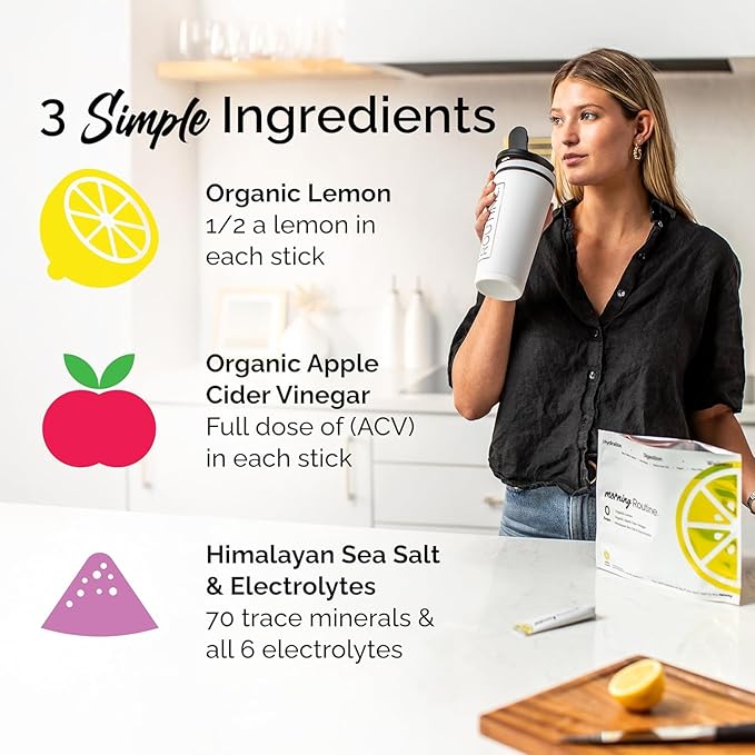 ROUTINE Morning Daily Hydration | Electrolyte Powder Packets with Apple Cider Vinegar, Lemon, and Sea Salt | Keto & Paleo-Friendly Electrolyte Drink Mix (90 Pack)