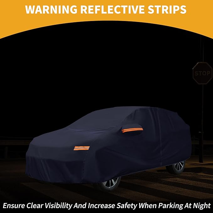 Universal Car Cover Waterproof All Weather 190T-PU, UV Sun Rain Protection, Fits for SUV Length Up to 181", with Left Side Zipper, Navy Blue